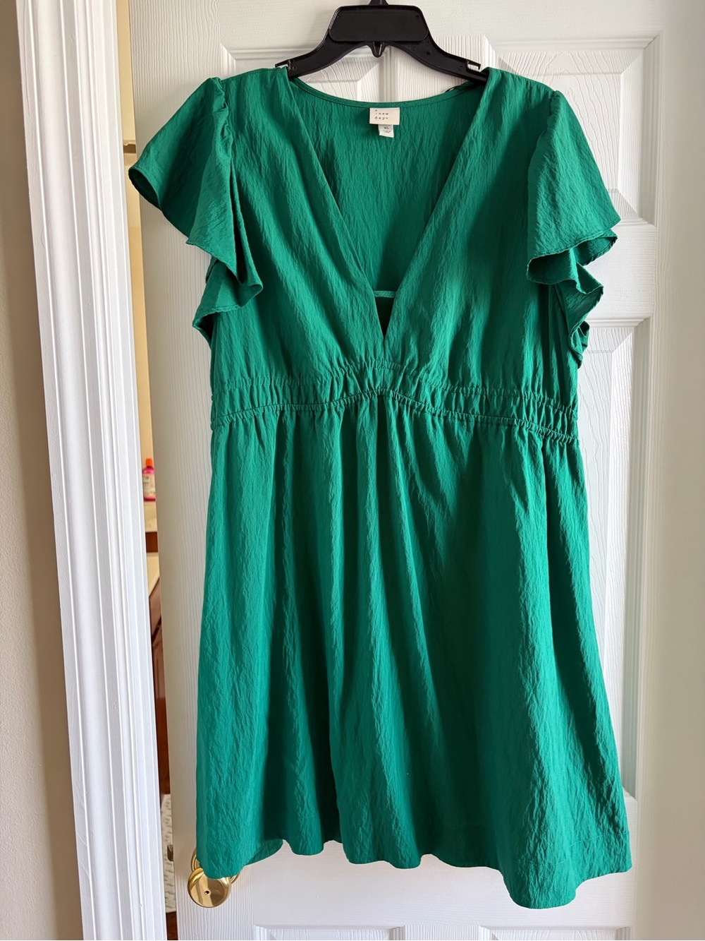 a new day Emerald Green V-Neck Flutter Sleeve Dress